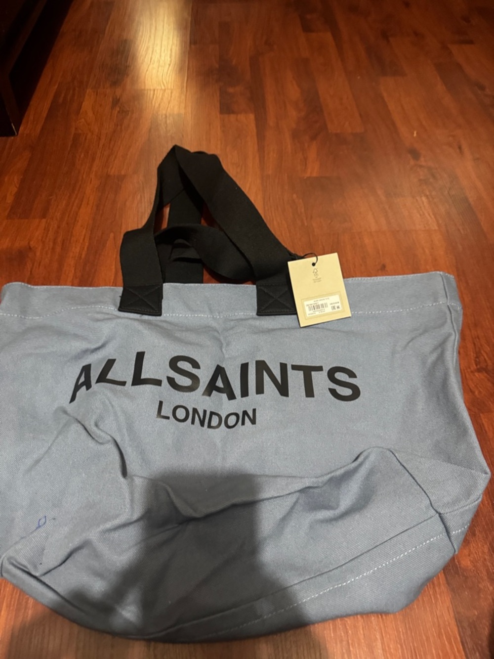 ALLSAINTS London Blue Canvas Tote with Black Straps